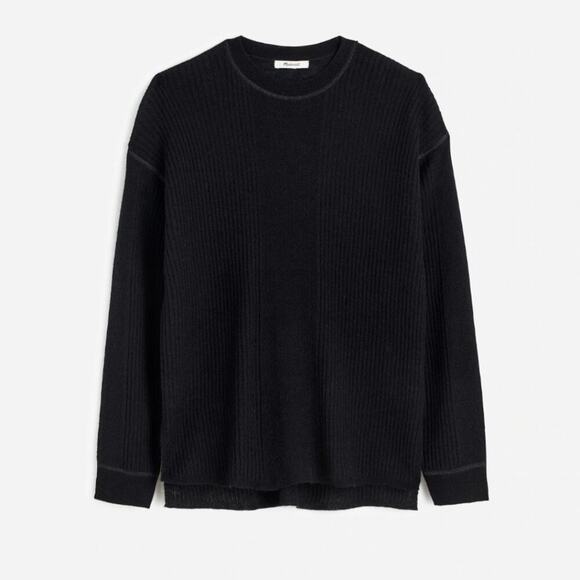 Madewell Sweater Womens Ribbed Alpaca-Blend Crewneck Black‎ Oversized M NEW - Picture 1 of 10